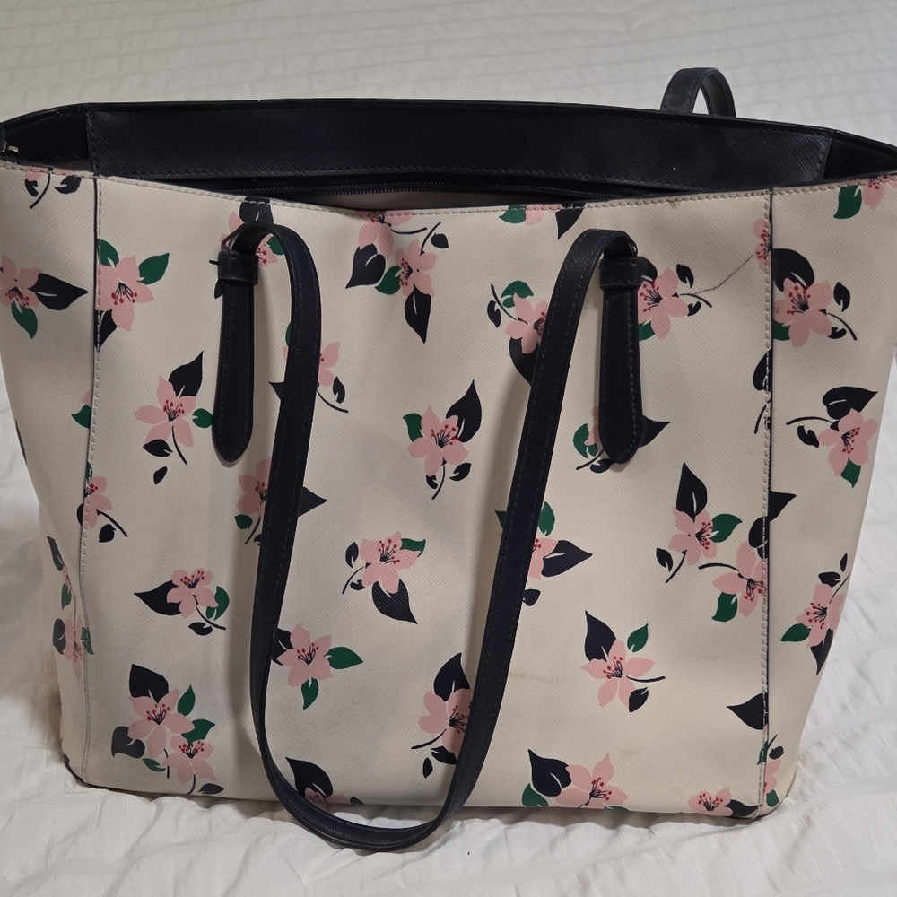 Kate Spade Cream Tote with Pink and Black Floral Design - Picture 8 of 14